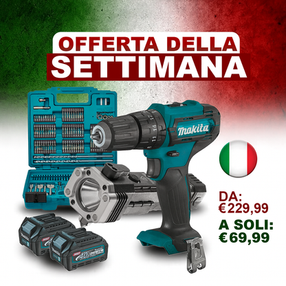 KIT ORIGINALE | Trapano Avvitatore Professionale 48V | Kit Completo con 2 Batterie + 45 Accessori + Torcia Tattica Omaggio | Prestazioni Elevate e Qualità Garantita (Cópia)